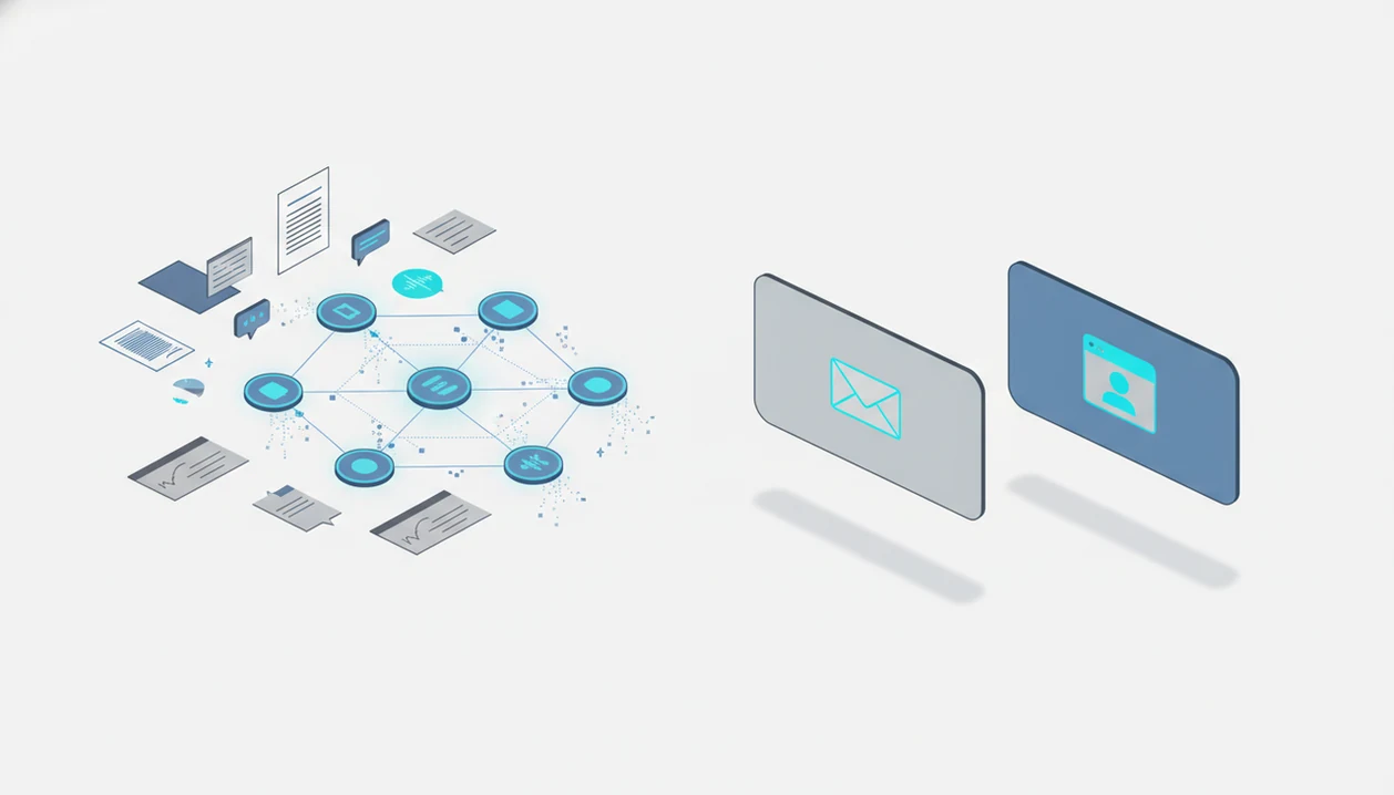 An agent network turns notes, documents, and chat context into polished email and post drafts.