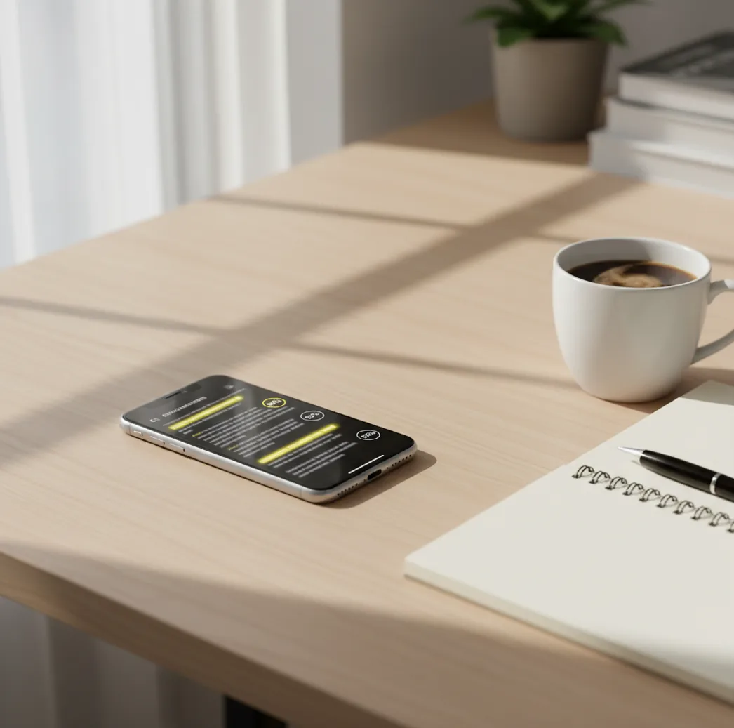 Phone screen shows a paragraph with sentence-level AI confidence highlights and scores.