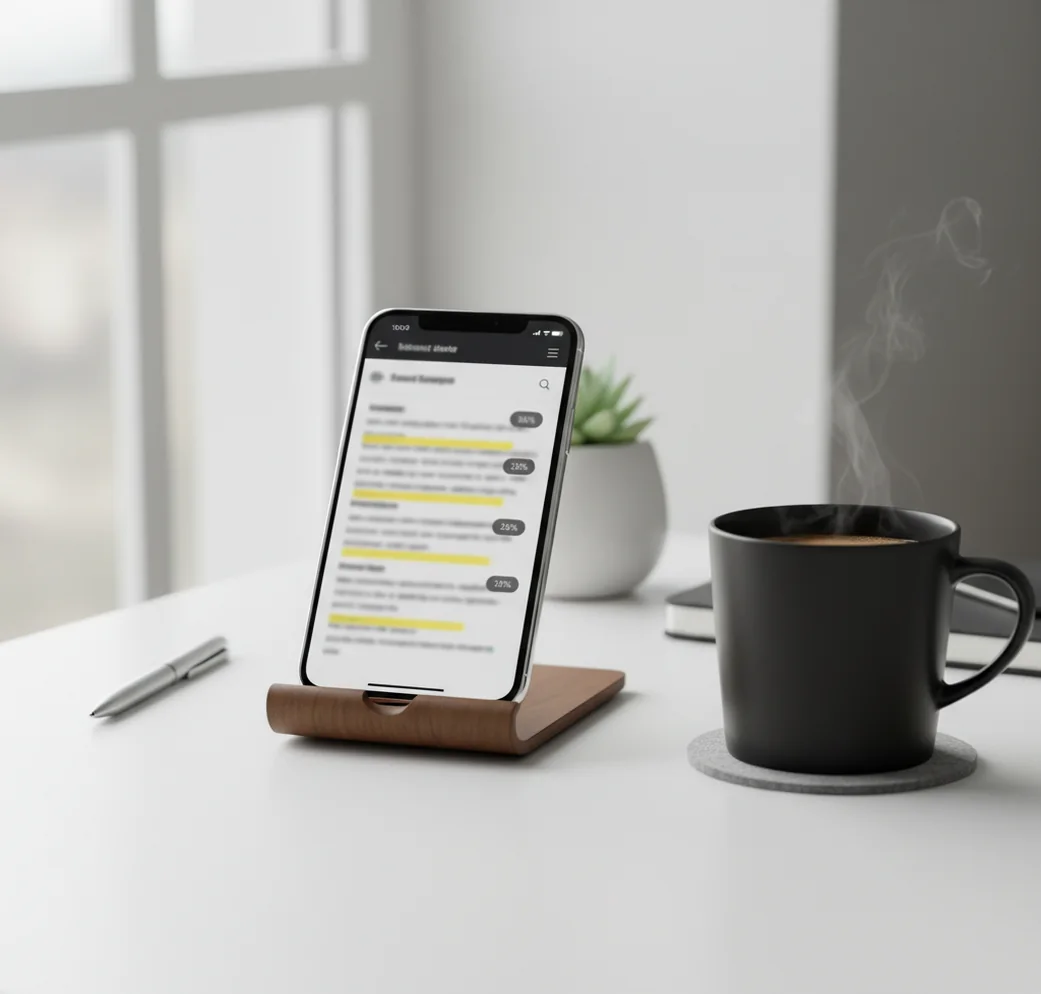 Phone scanning a paragraph with sentence-by-sentence confidence highlights on screen