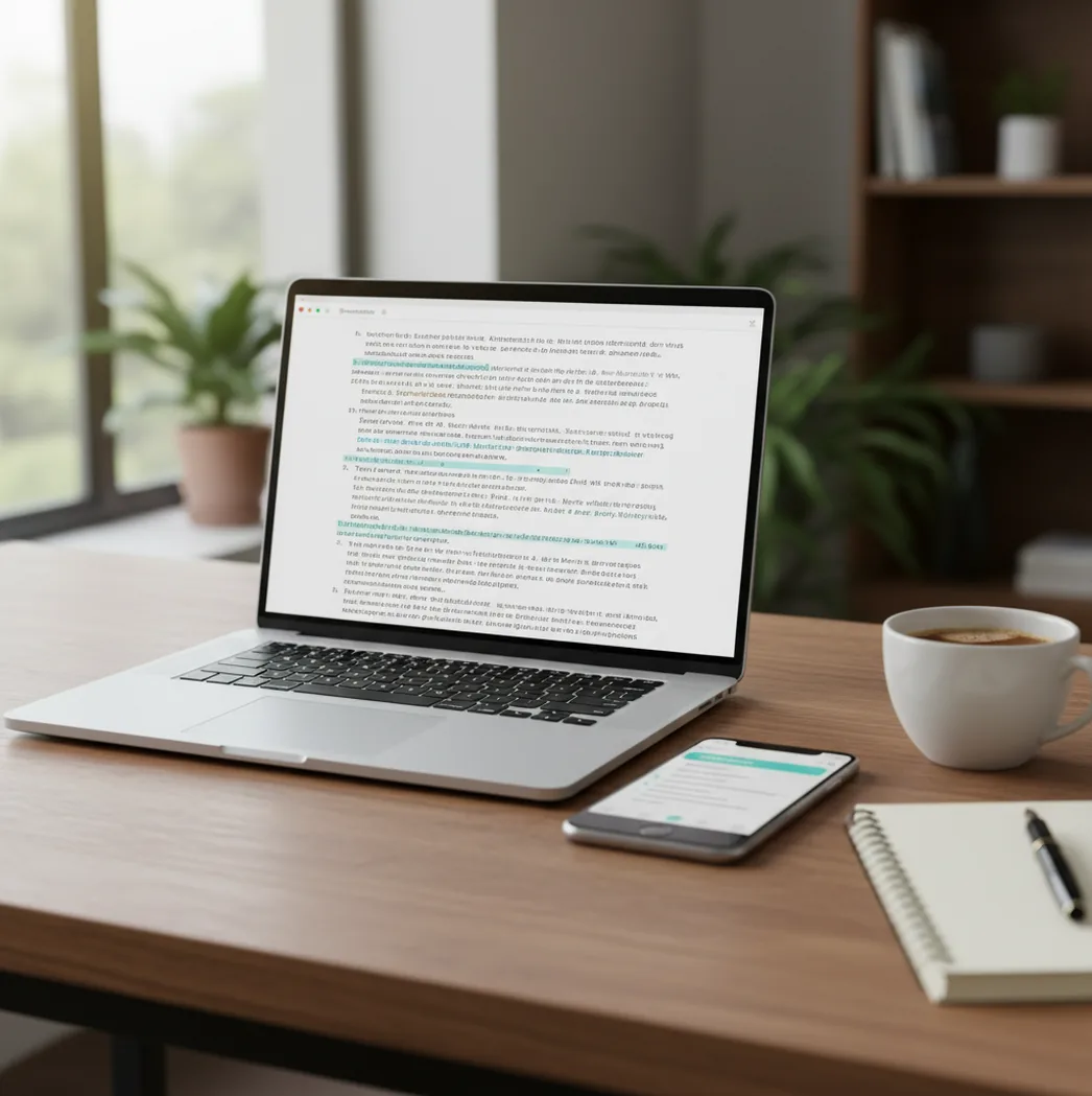 Phone screen showing sentence-by-sentence AI detection confidence highlights on a short essay