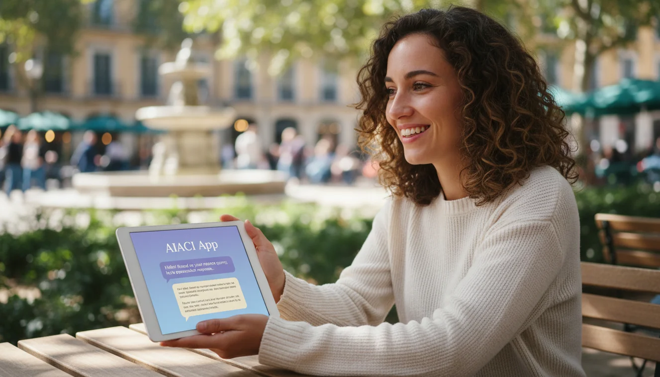 AIACI chat to AI agent interface on tablet showing entry-level agent interaction
