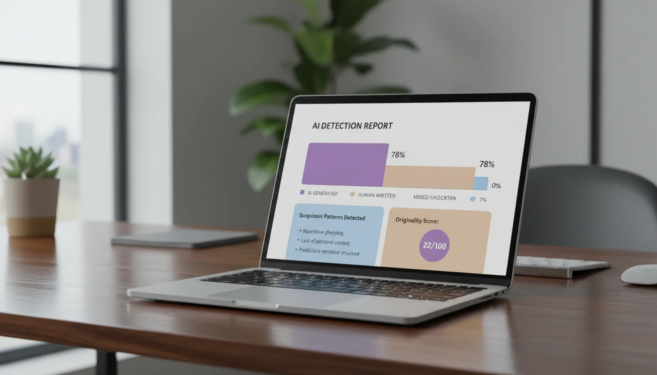 AI content detection report showing detailed statistical analysis of text patterns