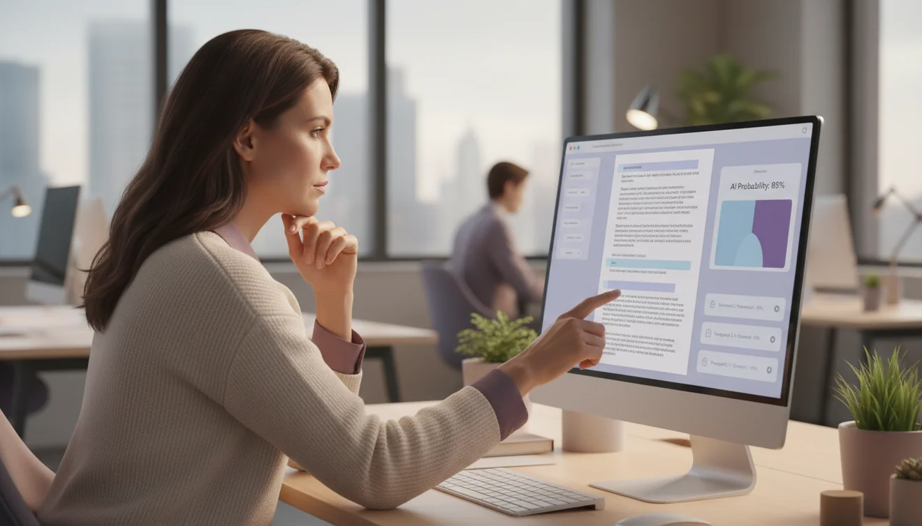 AI detection agent interface showing text validation and confidence scoring