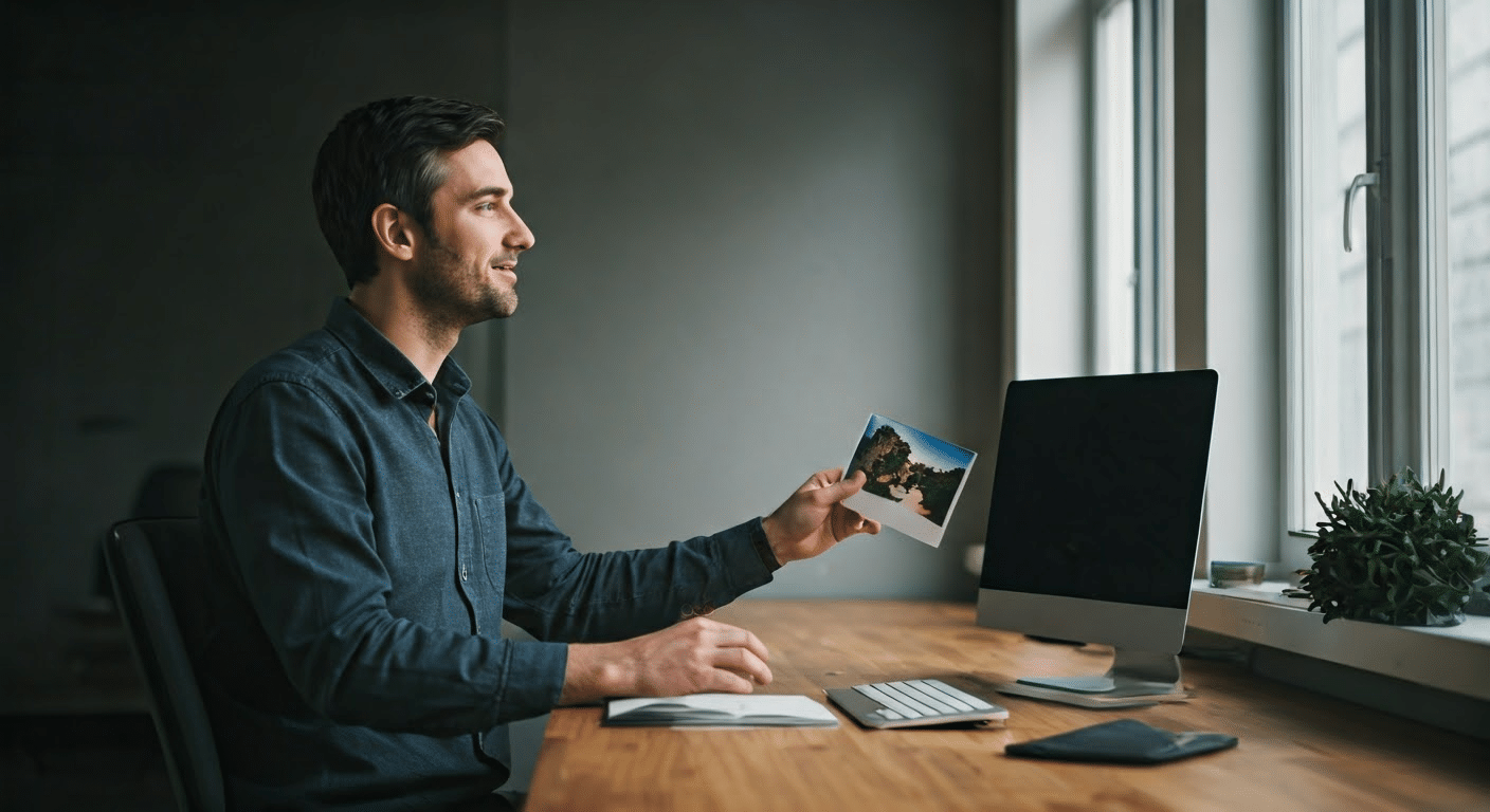 Google Photo Search - Professional demonstrating photo search in office setting