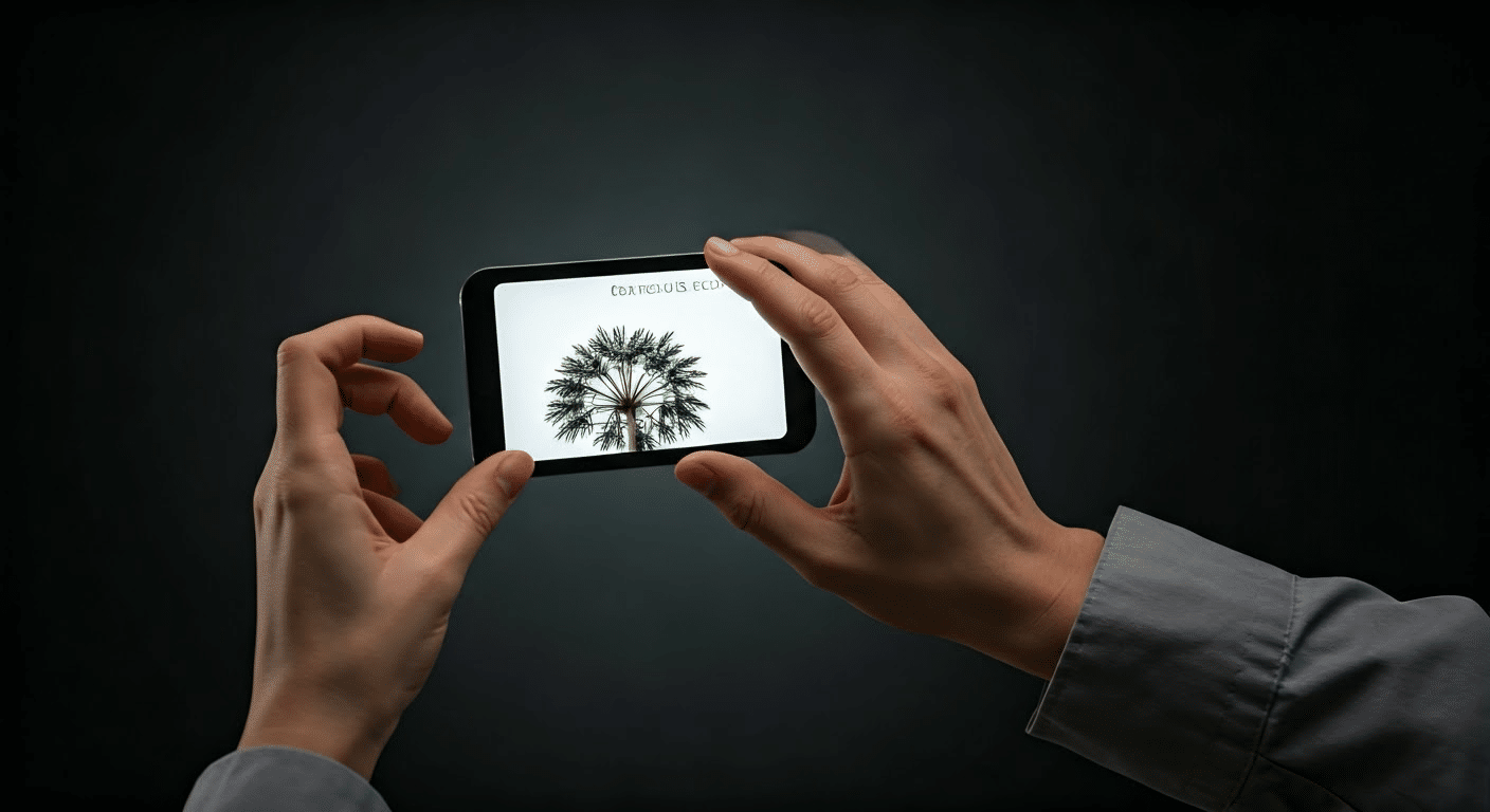 Hands interacting with iPhone for reverse image search