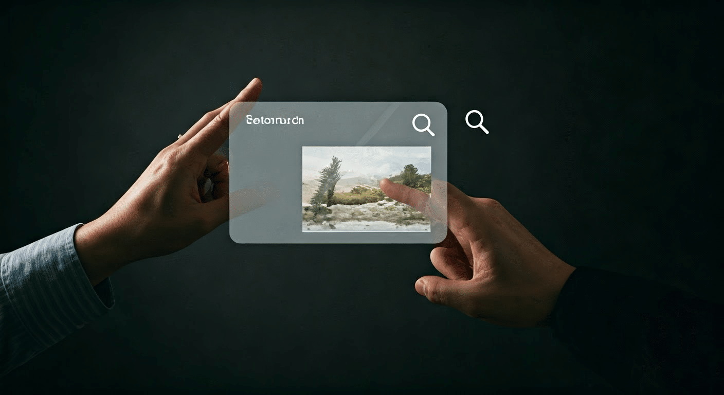 Hands using reverse image search on a device