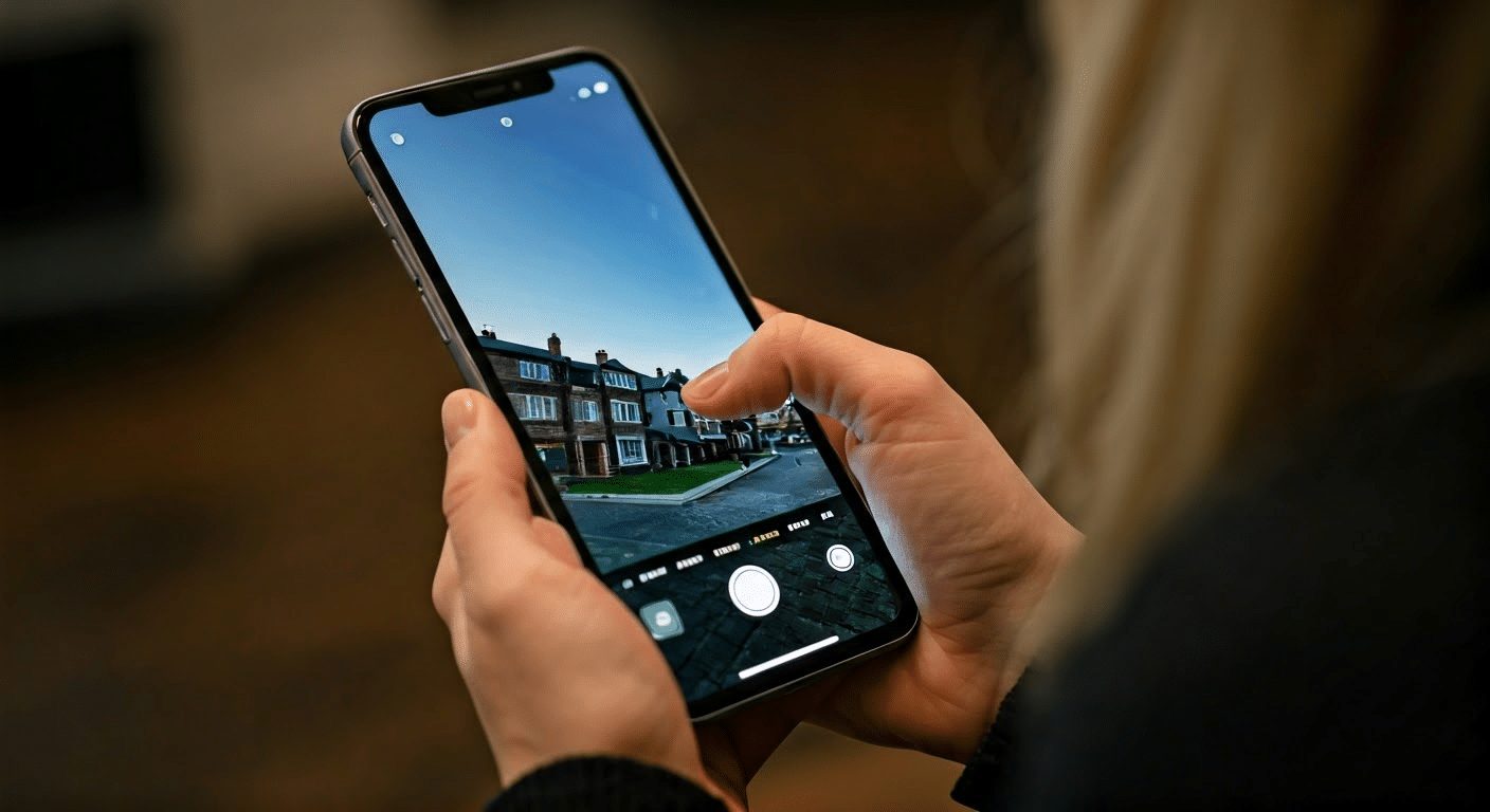 Individual using iPhone to perform reverse image search