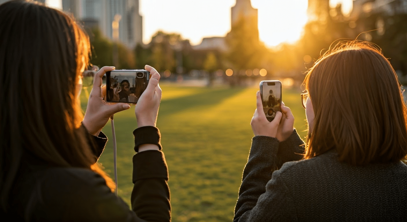 People using Google Camera in urban park